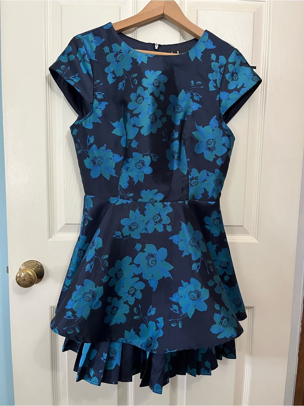 Lulus Blue Fit and Flare Pleated Mini Dress Size S Formal Metallic Details